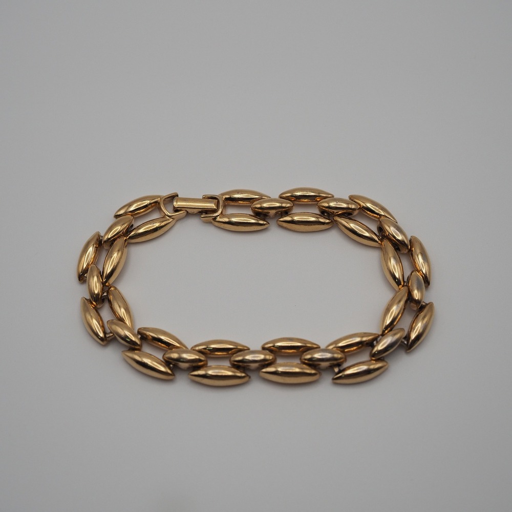 Napier Bracelet Marquise Panther Link Navette Tank Track Gold Tone 7.25" Vintage